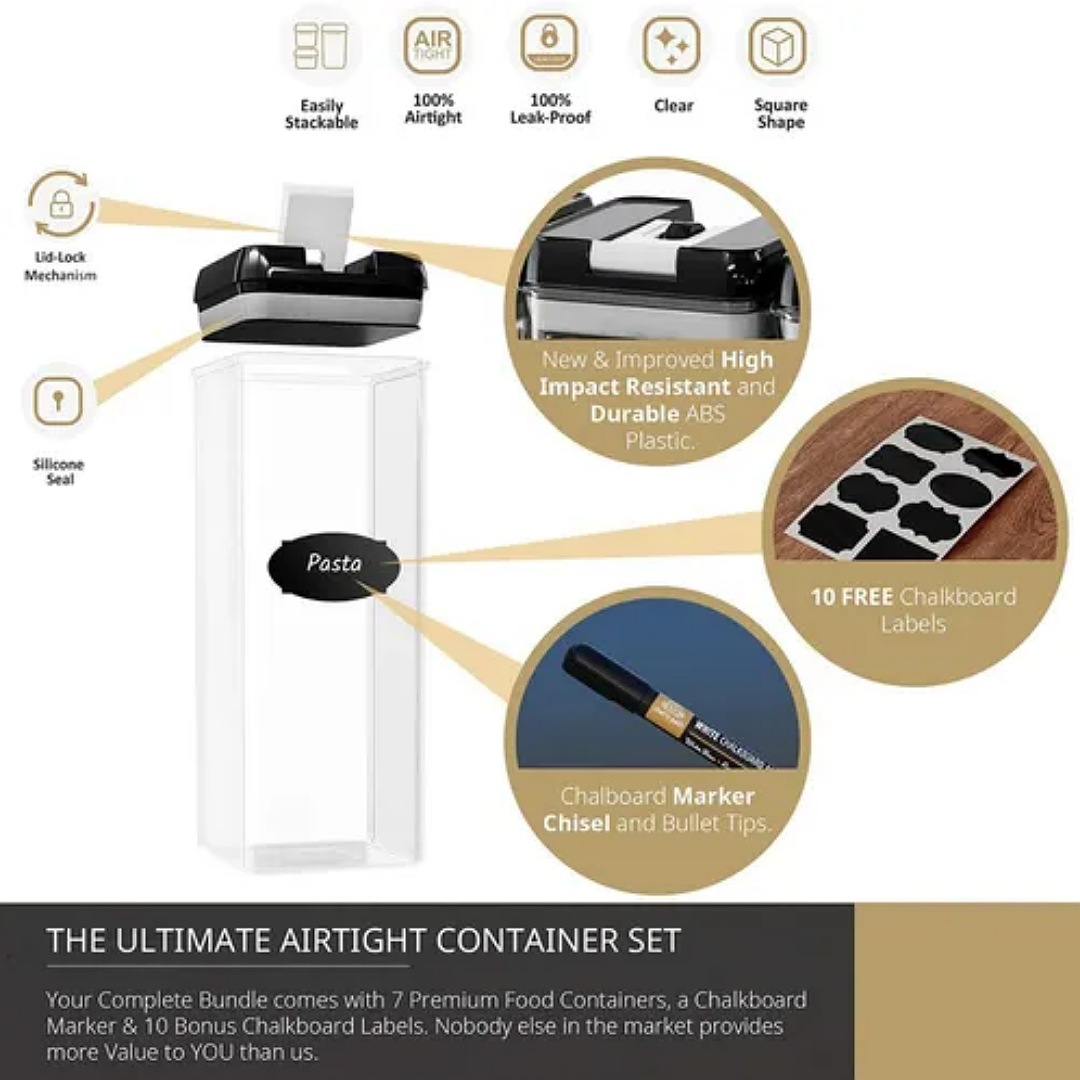 Set De 7 Contenedores Para Cocina Con Tapa Hermética