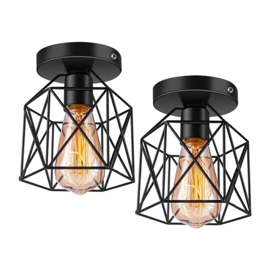 2 Lámparas Colgantes Retro Industrial Jaula (sin Bombillas)