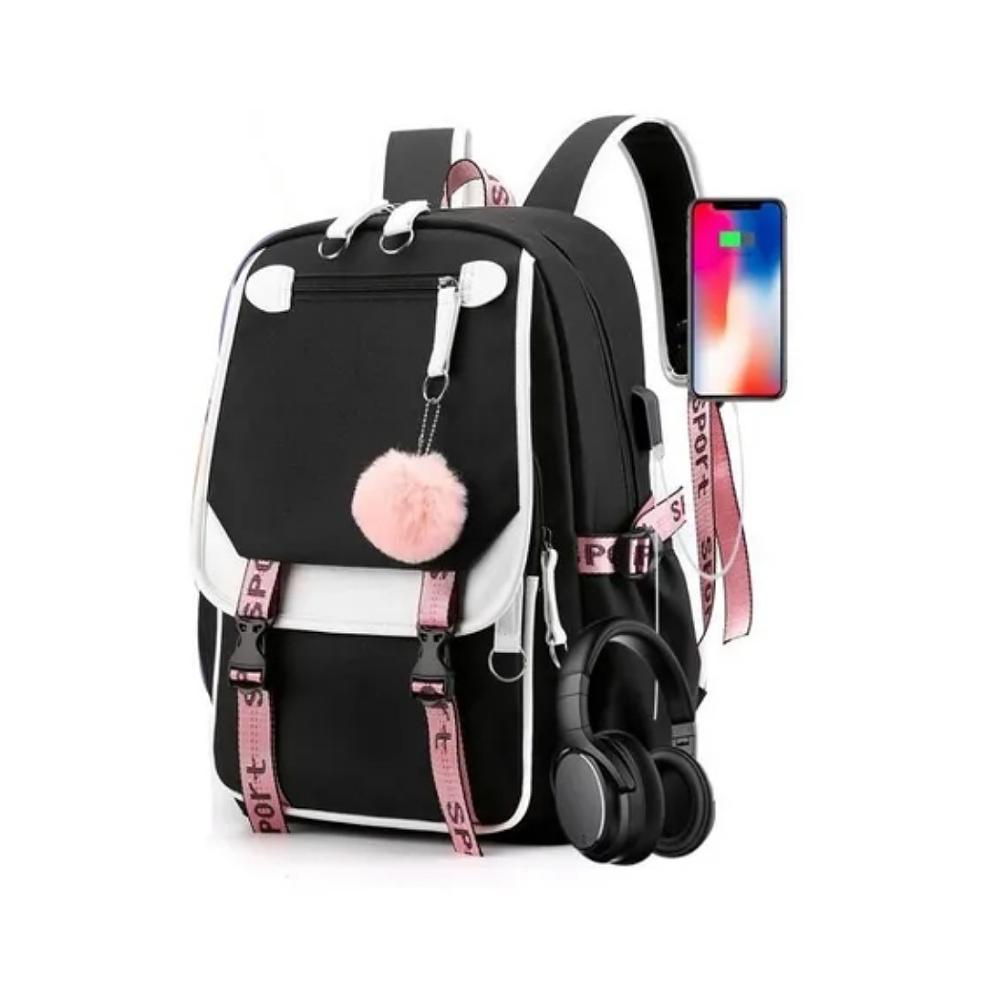 Mochila Kawaii Estilo Coreano Juvenil Con Puerto Usb