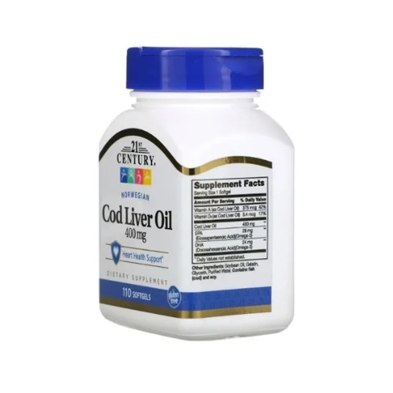 Aceite De Higado 400mg 21st Century 110caps + Vitamina A y Vitamina D3 