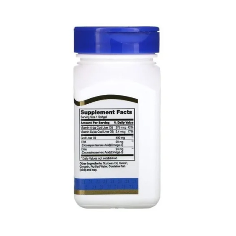 Aceite De Higado 400mg 21st Century 110caps + Vitamina A y Vitamina D3 