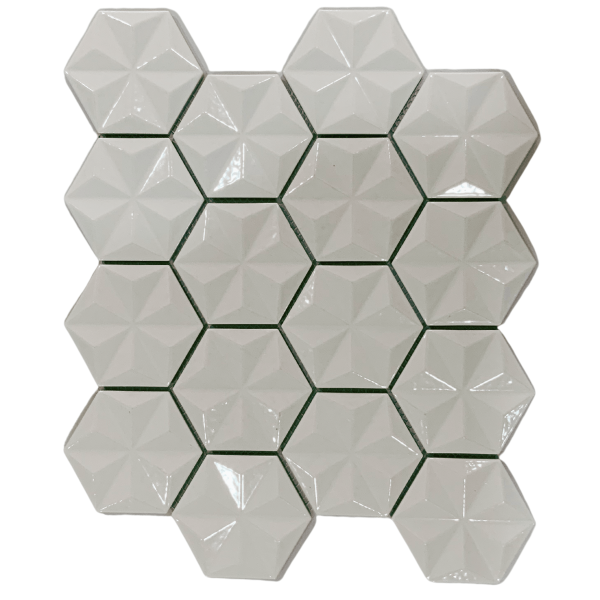 Malla o Mosaico Decorativo Porcelánico He-Gr medidas 30x26 (base por altura) Diseño en tono gris. Caja de 5 piezas.