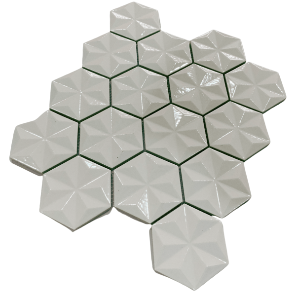 Malla o Mosaico Decorativo Porcelánico He-Gr medidas 30x26 (base por altura) Diseño en tono gris. Caja de 5 piezas.