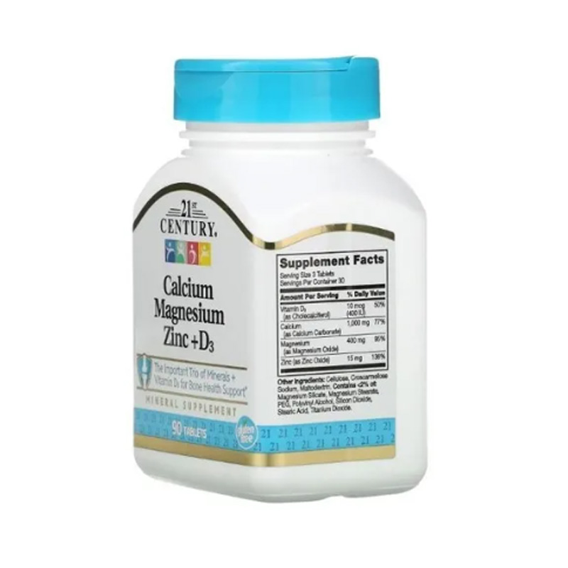 Calcio Magnesio Zinc + Vitamina D3 Century 21st con 90 Tabletas Ayuda Huesos 