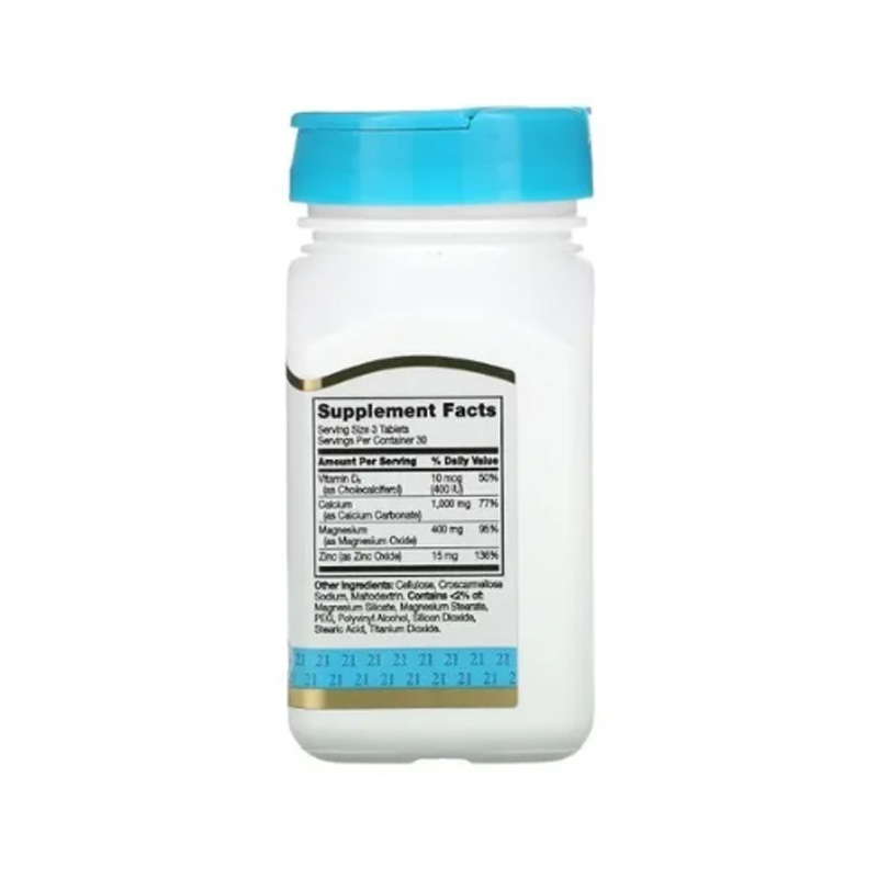 Calcio Magnesio Zinc + Vitamina D3 Century 21st con 90 Tabletas Ayuda Huesos 