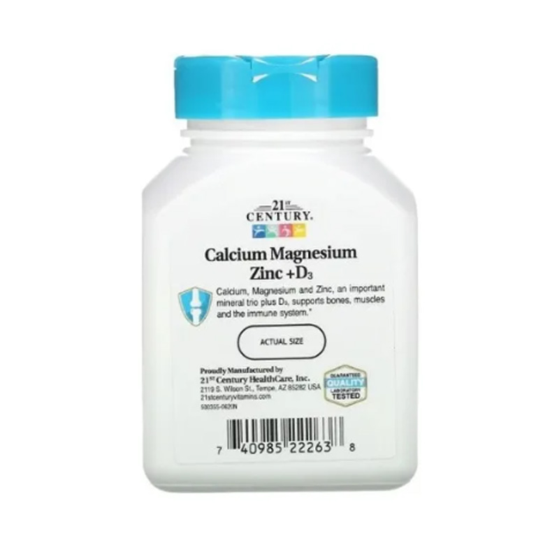 Calcio Magnesio Zinc + Vitamina D3 Century 21st con 90 Tabletas Ayuda Huesos 
