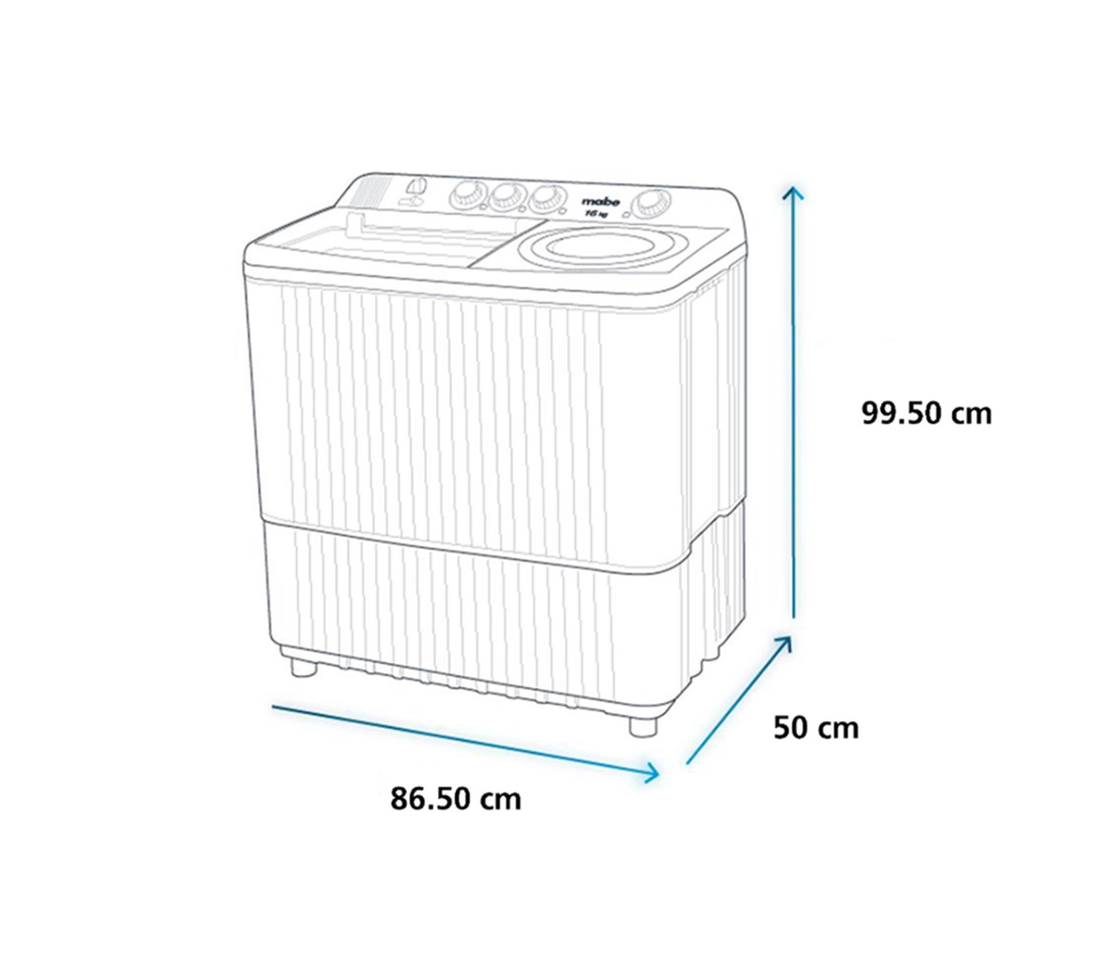 Lavadora Semiautomática Doble Tina 16 Kg LMDX6123PBAB0 Mabe