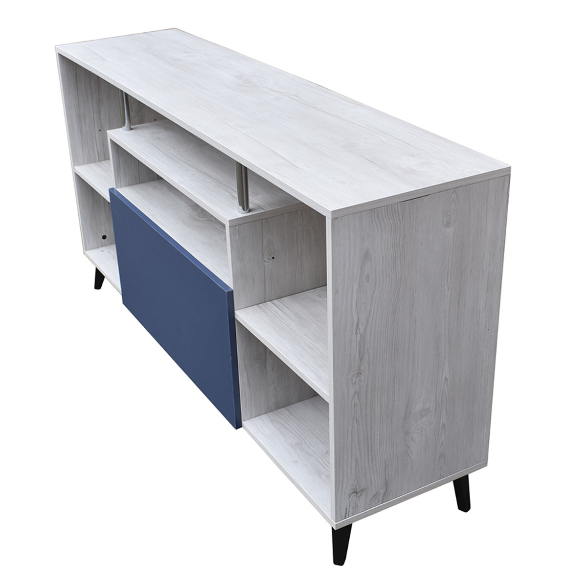 Centro De Entretenimiento Ibiza, Mueble Tv Funcional Hogare, Minimalista e Ideal Blanco Azul 