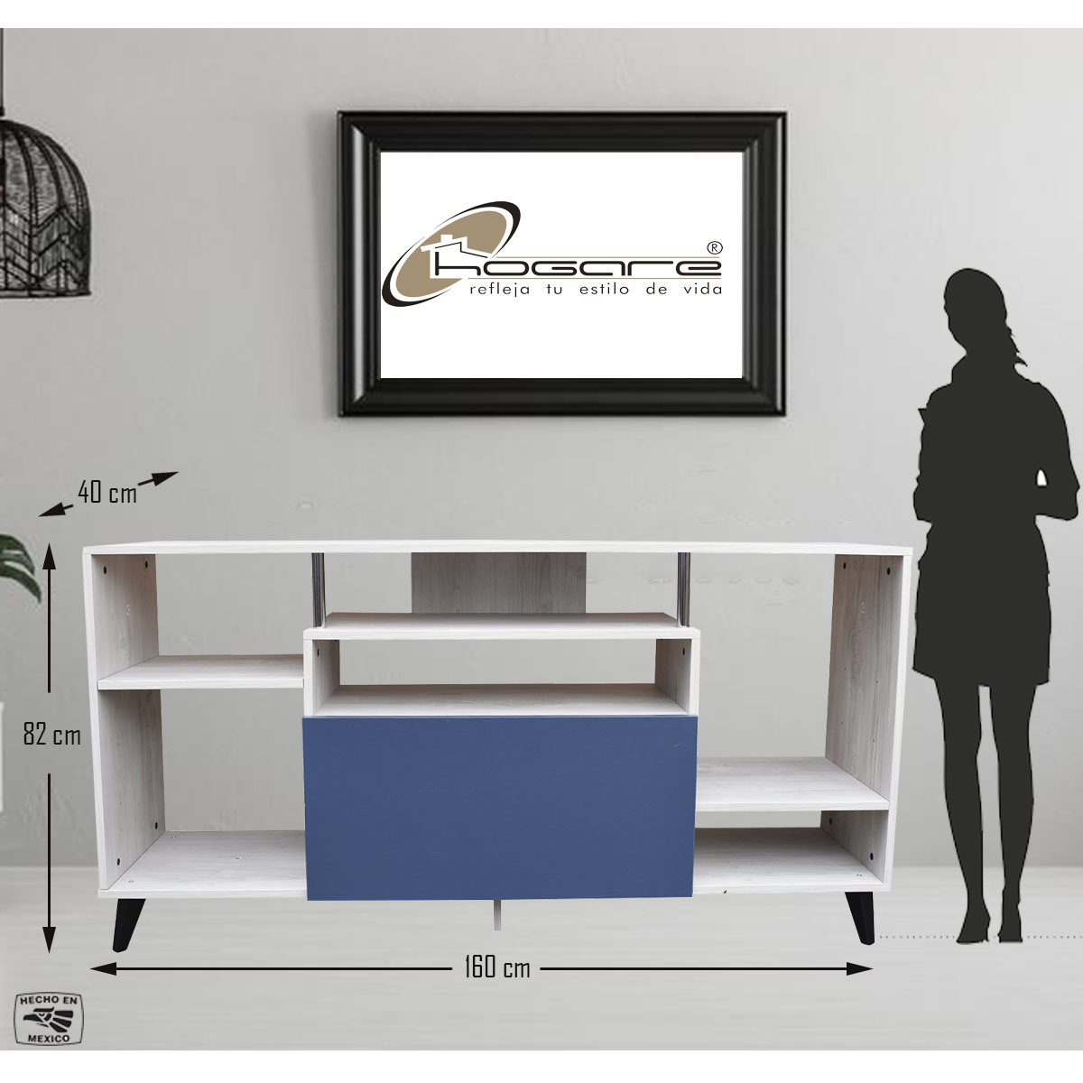 Centro De Entretenimiento Ibiza, Mueble Tv Funcional Hogare, Minimalista e Ideal Blanco Azul 