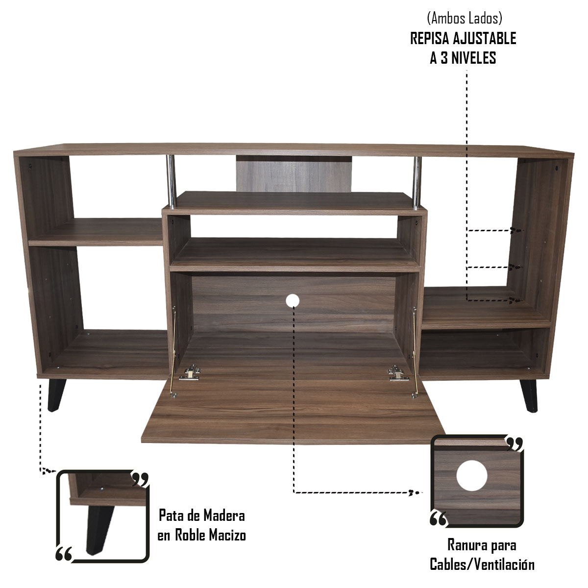 Centro De Entretenimiento Ibiza, Mueble Tv Funcional Hogare, Minimalista e Ideal Blanco Azul 