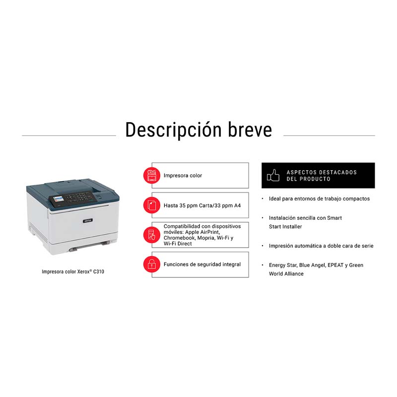 Impresora Color Xerox C310, Hasta 35ppm, Carta/Oficio, USB