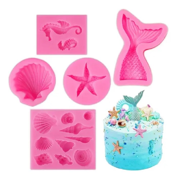 Molde De Silicona Para Fondant Con Cola De Sirena 5 Unidades