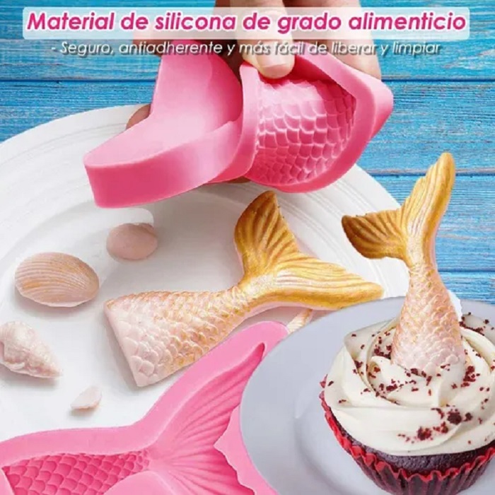 Molde De Silicona Para Fondant Con Cola De Sirena 5 Unidades