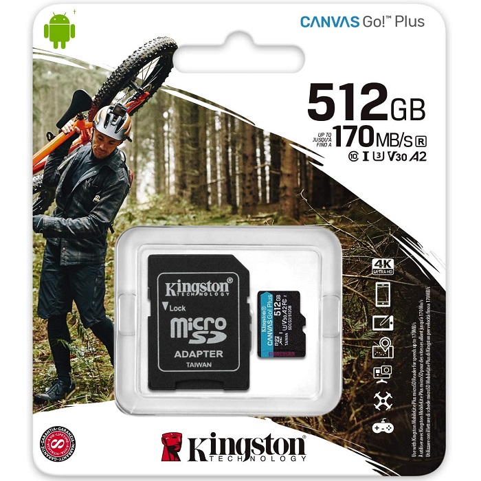 Memoria MicroSD 512GB Kingston SDXC Clase 10 Canvas Go! Plus Con Adaptador SDCG3/512GB