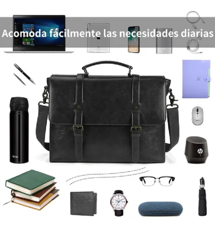 Maletin Porta Laptop 15.6 Pulgadas De Cuero Negro