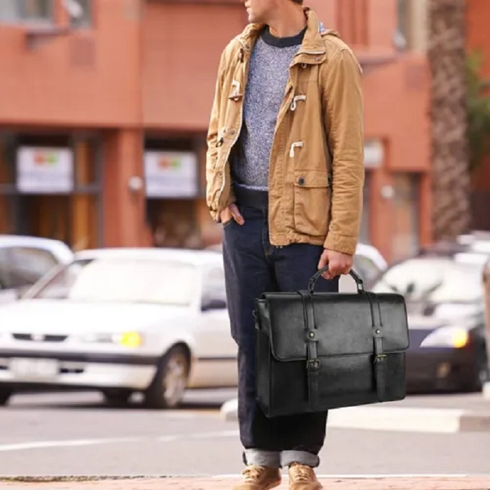 Maletin Porta Laptop 15.6 Pulgadas De Cuero Negro