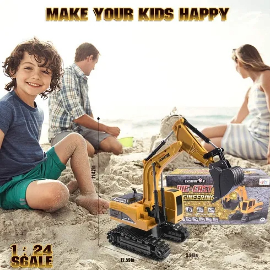 Excavadora Control Remoto 1:24 Rc Juguete 6canal Niños Metal