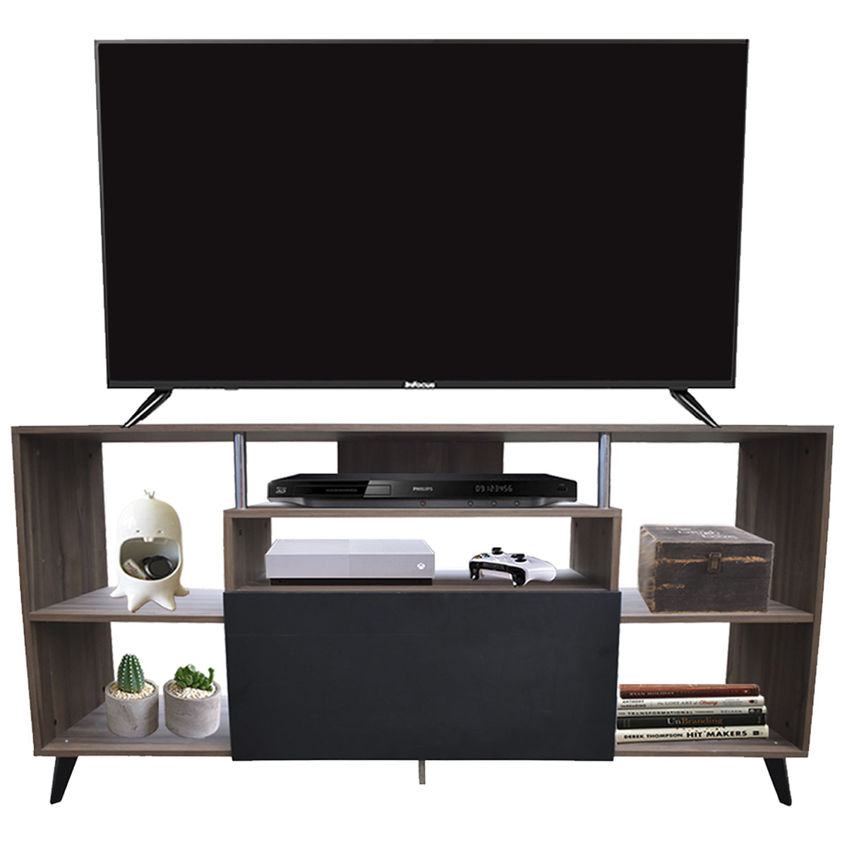 Centro De Entretenimiento Ibiza Mueble Tv Funcional Hogare Minimalista y Elegante Parota Negro