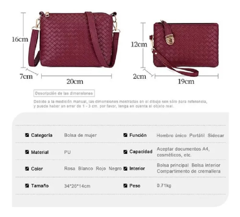 3 Bolso de Dama Diseño Tejido Rojo