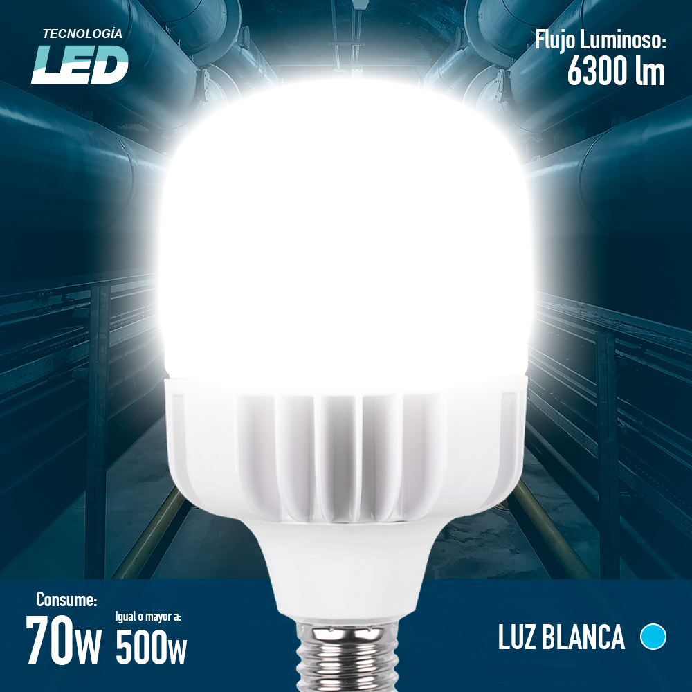 Foco Icon Led Opalino Bulbo T2 70w Luz Fría Ilumina 500w