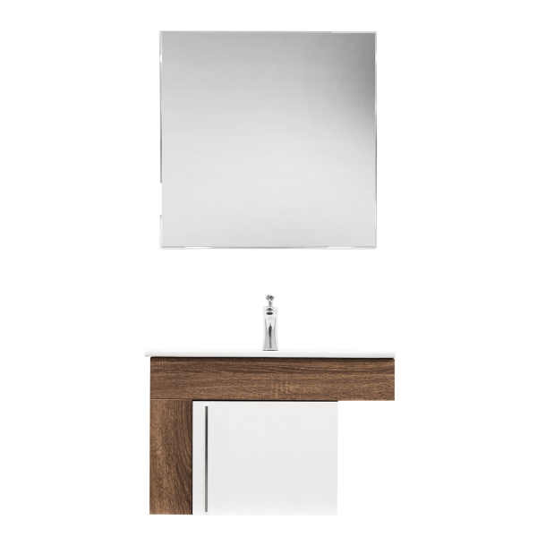 Set Mueble Para Baño Suspendido (Gabinete) Gr70Br, De 70 Cms. Con Una Puerta. El Set Incluye: Lavabo De Cerámica, Espejo Y Monomando. Estructura Color Britannia Y Puerta Blanca