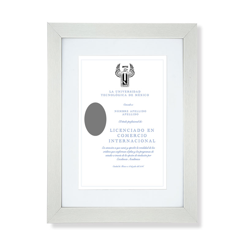 Marco para Titulo Profesional PASPARTU FRAMES Color Blanco con cristal y Marialuisa Blanca 28x38 cm