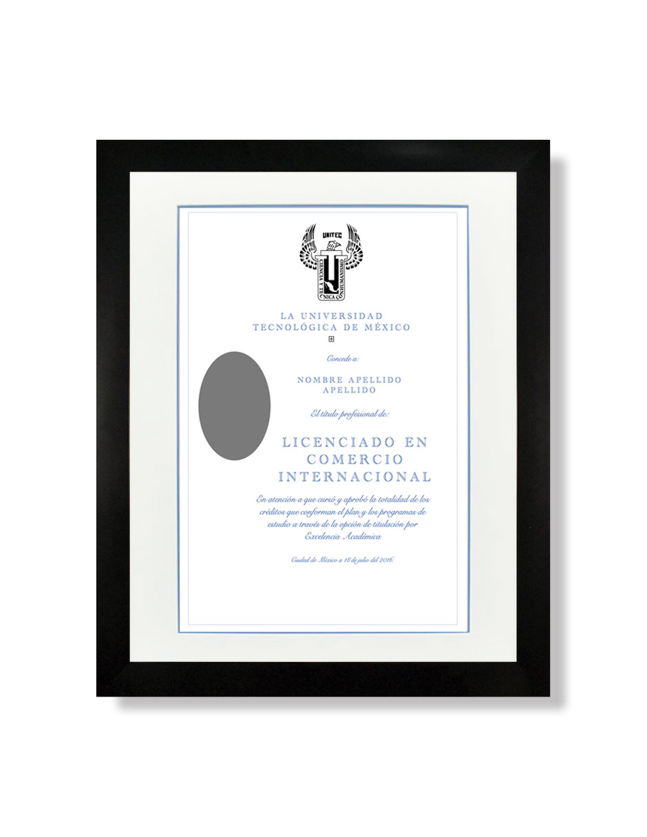 Marco para Titulo Profesional PASPARTU FRAMES Color Negro con cristal y Marialuisa Blanca 28x38 cm