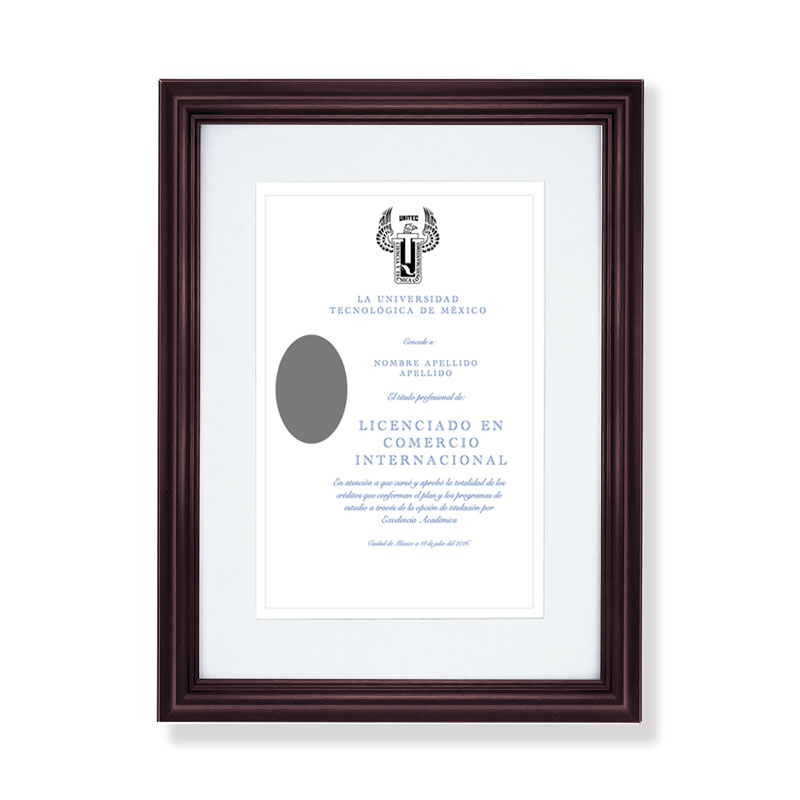 Marco para Titulo Profesional PASPARTU FRAMES  Color Caoba con cristal y Marialuisa Blanca 28x38 cm