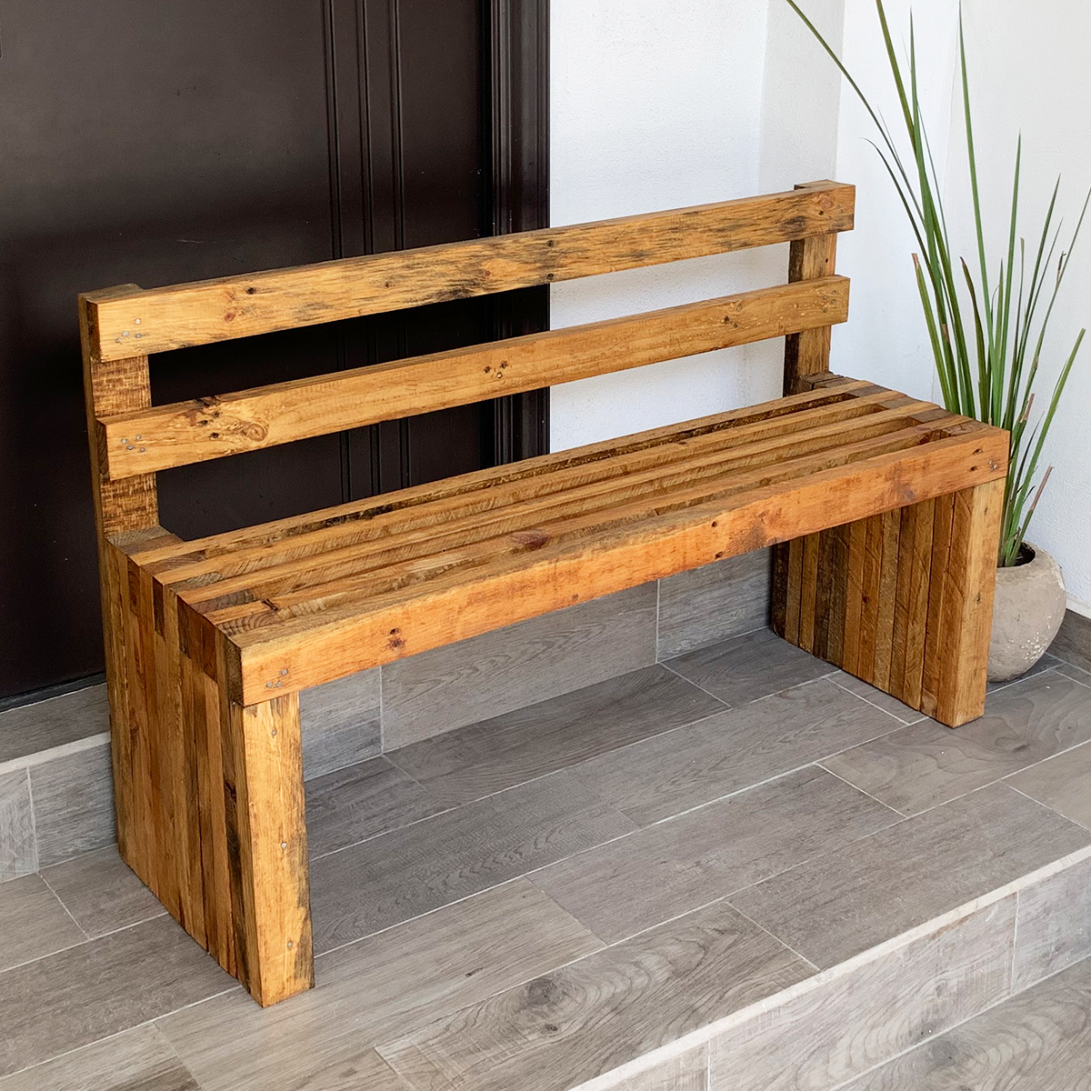 Banca con Respaldo para Jardín Exterior estilo Vintage Muy Durable. Resistente al Exterior.