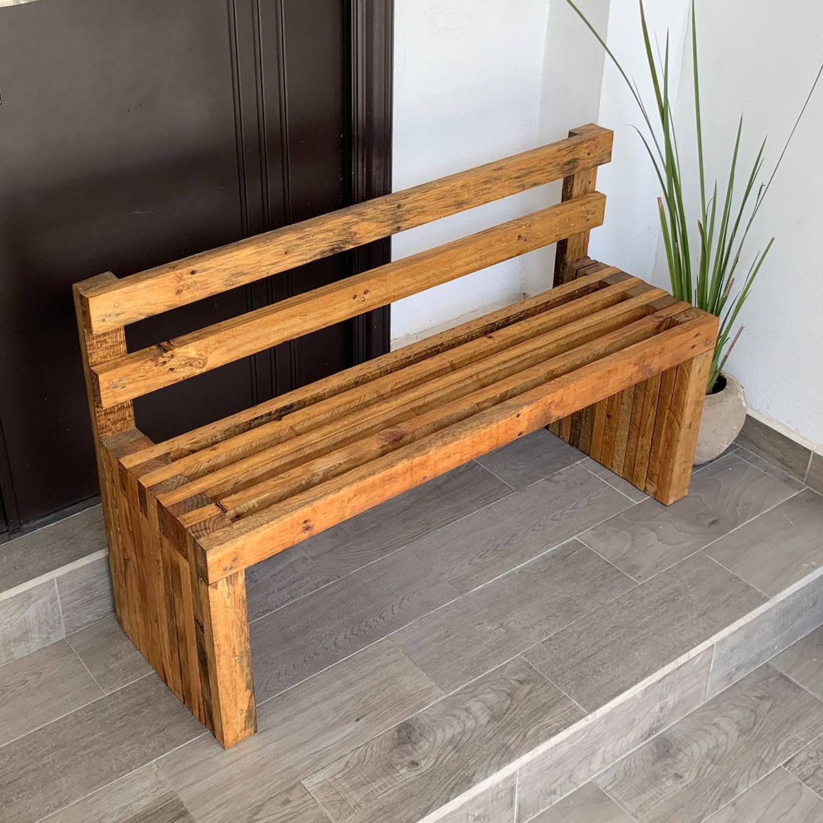 Banca con Respaldo para Jardín Exterior estilo Vintage Muy Durable. Resistente al Exterior.