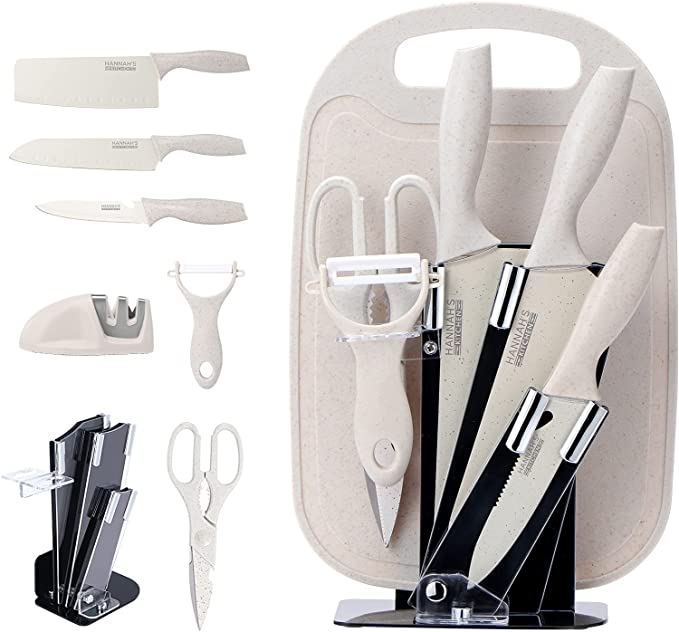 Set De Cuchillos Con Base Y Tabla Para Picar