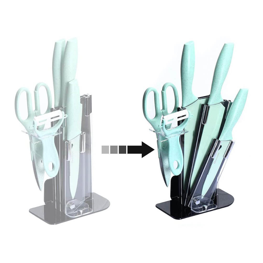 Set De Cuchillos Con Base Y Tabla Para Picar