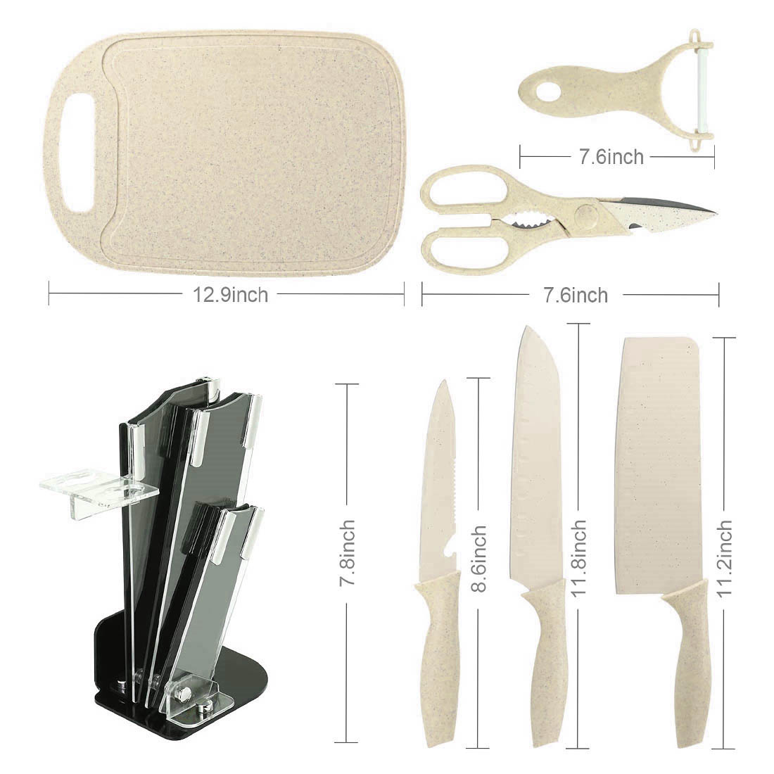 Set De Cuchillos Con Base Y Tabla Para Picar