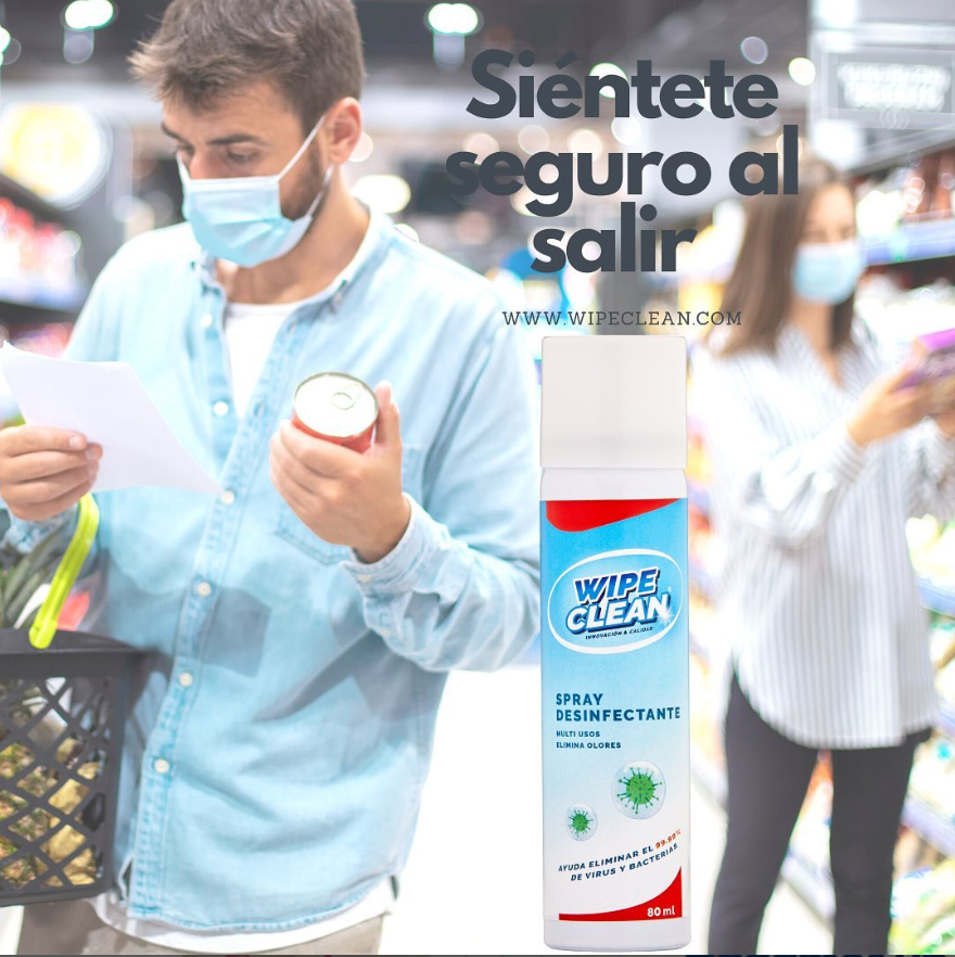 Spray desinfectante Wipe Clean multiusos de bolsillo 80 ml