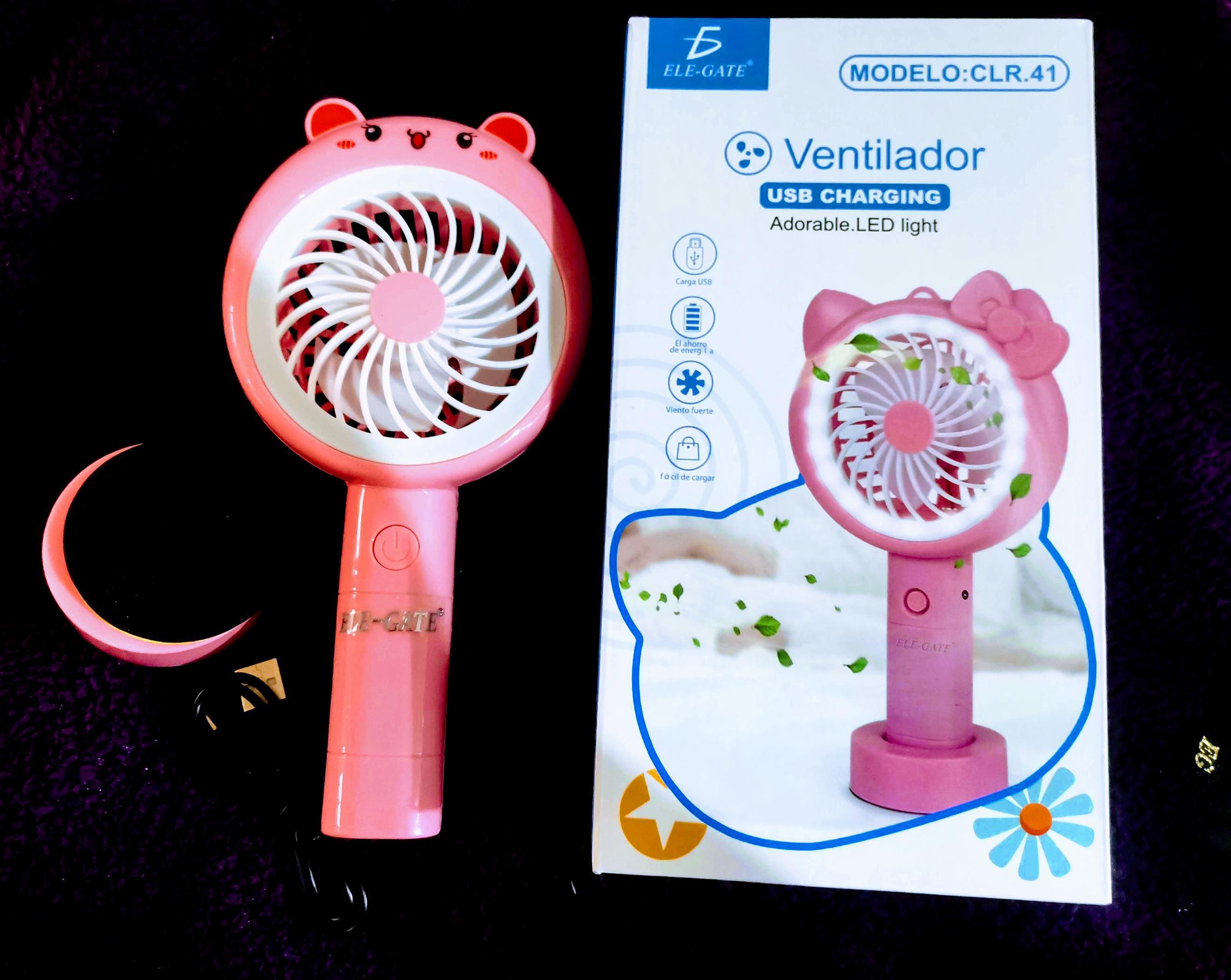 MINI VENTILADOR PERSONAL ROSA con cargador USB portatil CON DISEÑO DE OSITO