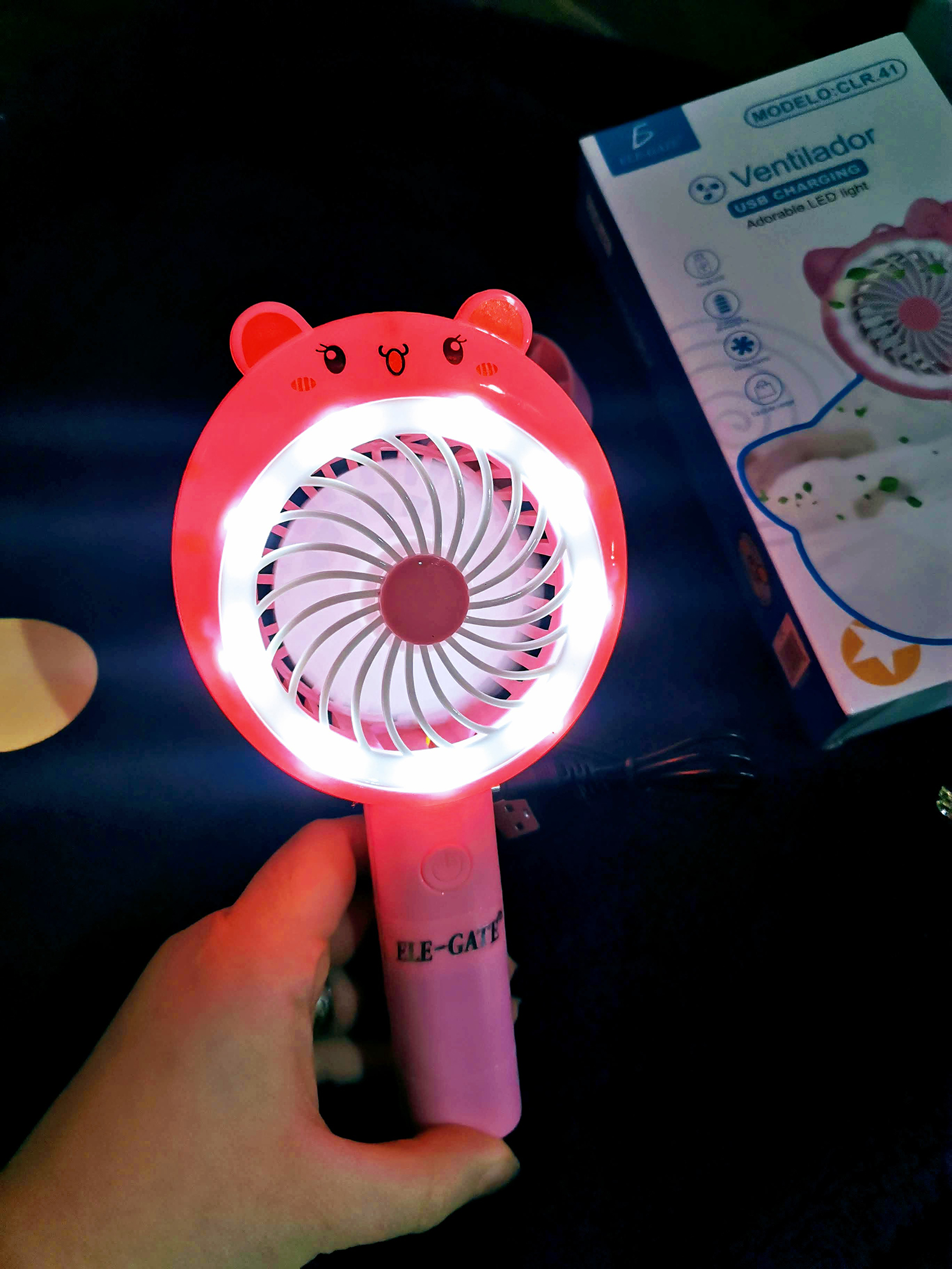 MINI VENTILADOR PERSONAL ROSA con cargador USB portatil CON DISEÑO DE OSITO