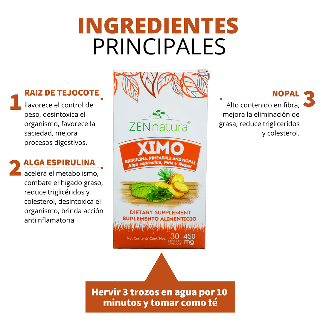 XIMO RAIZ DE TEJOCOTE, ALGA ESPIRULINA Y NOPAL CON 30 CAPSULAS ZEN NATURA