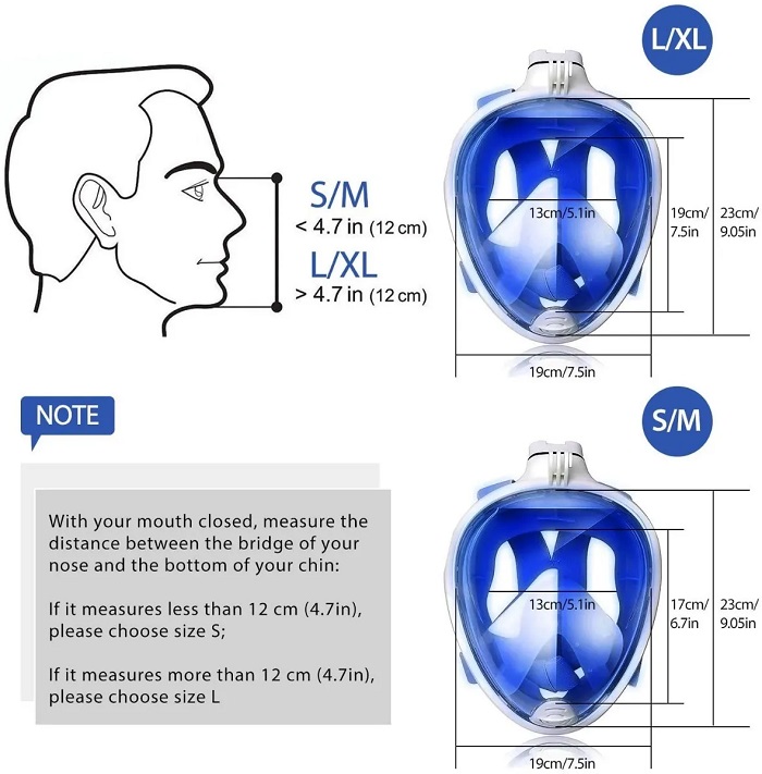 Mascara Snorkel Ninja Con Adaptador Azul L/XL