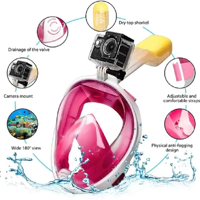 Mascara De Snorkel Con  Adaptador Rosa L/XL