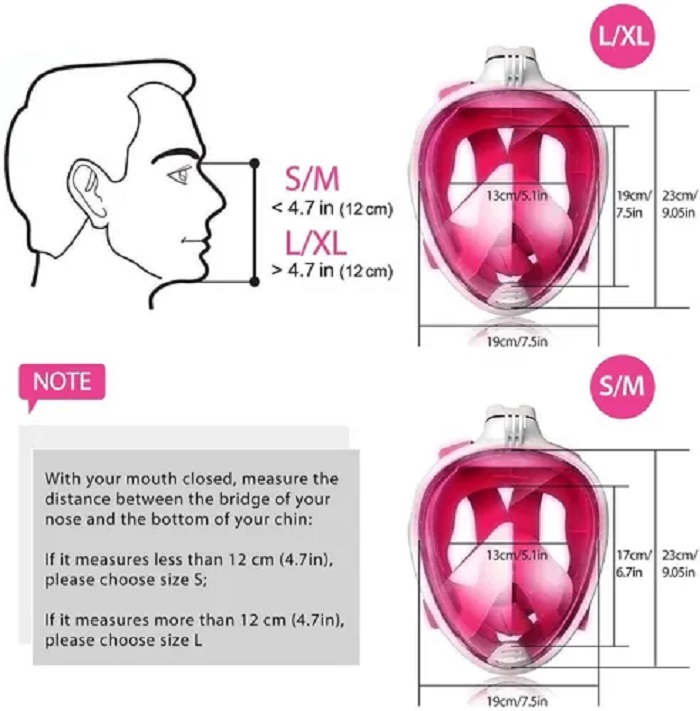 Mascara De Snorkel Con  Adaptador Rosa L/XL