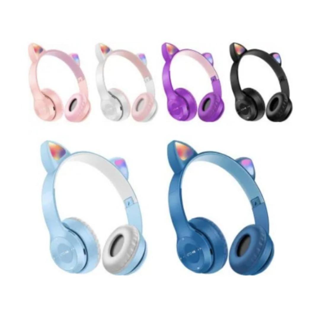 AUDIFONOS BLUETOOTH CON OREJAS DE GATO Y LUZ LED P47M