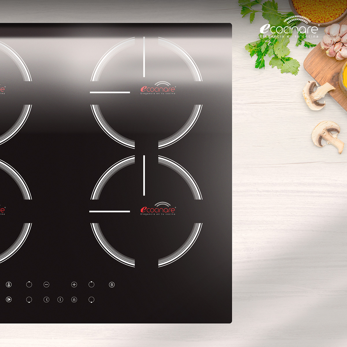 Estufa Parrilla de Inducción Magnética 4 Quemadores / Empotrable / Botones Touch / Ahorra Energía / Funcion de Temporizador y Bloqueo para Niños