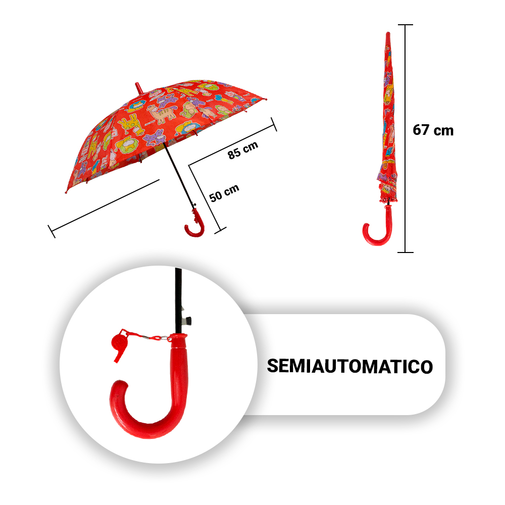 Paraguas Sombrilla Infantil Con Estampado Y Silbato 6 Pzas