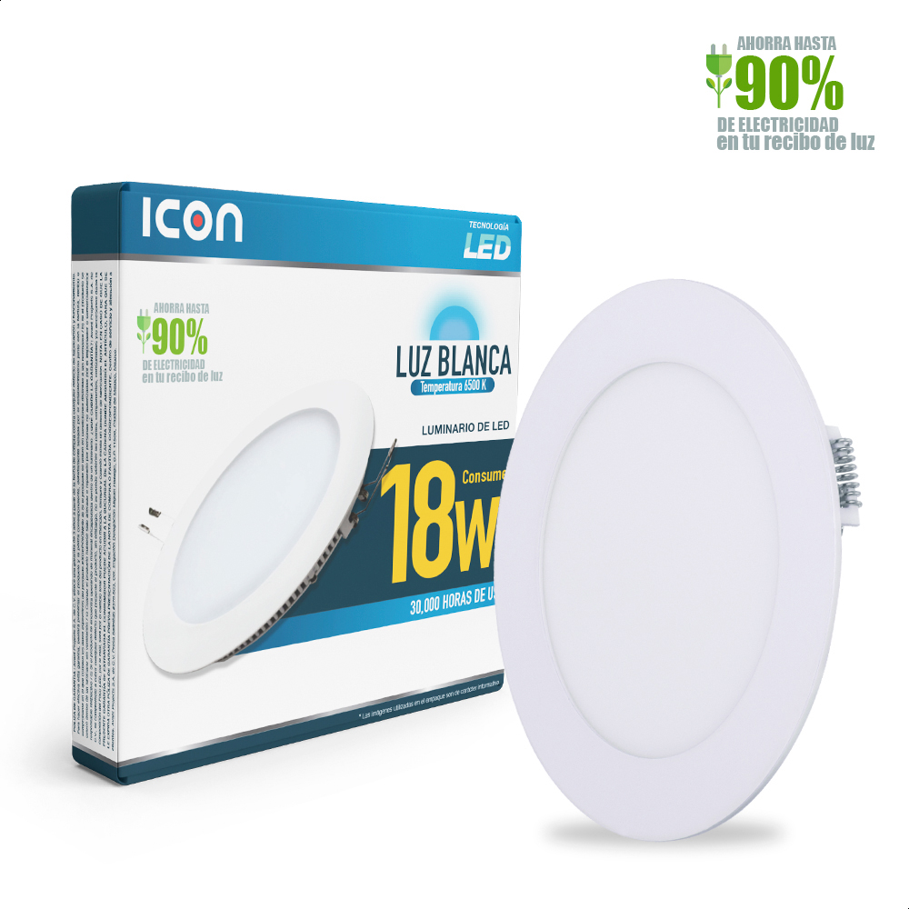 Panel Led Icon Downlight De Alta Potencia 18w Luz Fría Pack De 2 Piezas