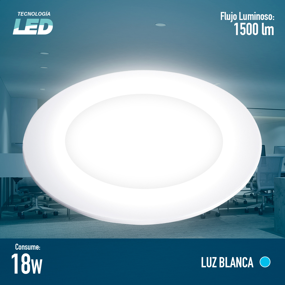 Panel Led Icon Downlight De Alta Potencia 18w Luz Fría Pack De 2 Piezas