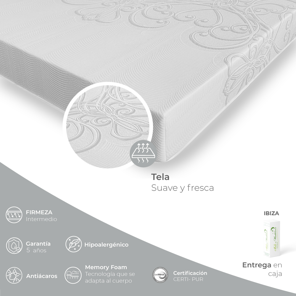 Colchón Memory Foam Queen Size Bio Mattress Ibiza en caja 