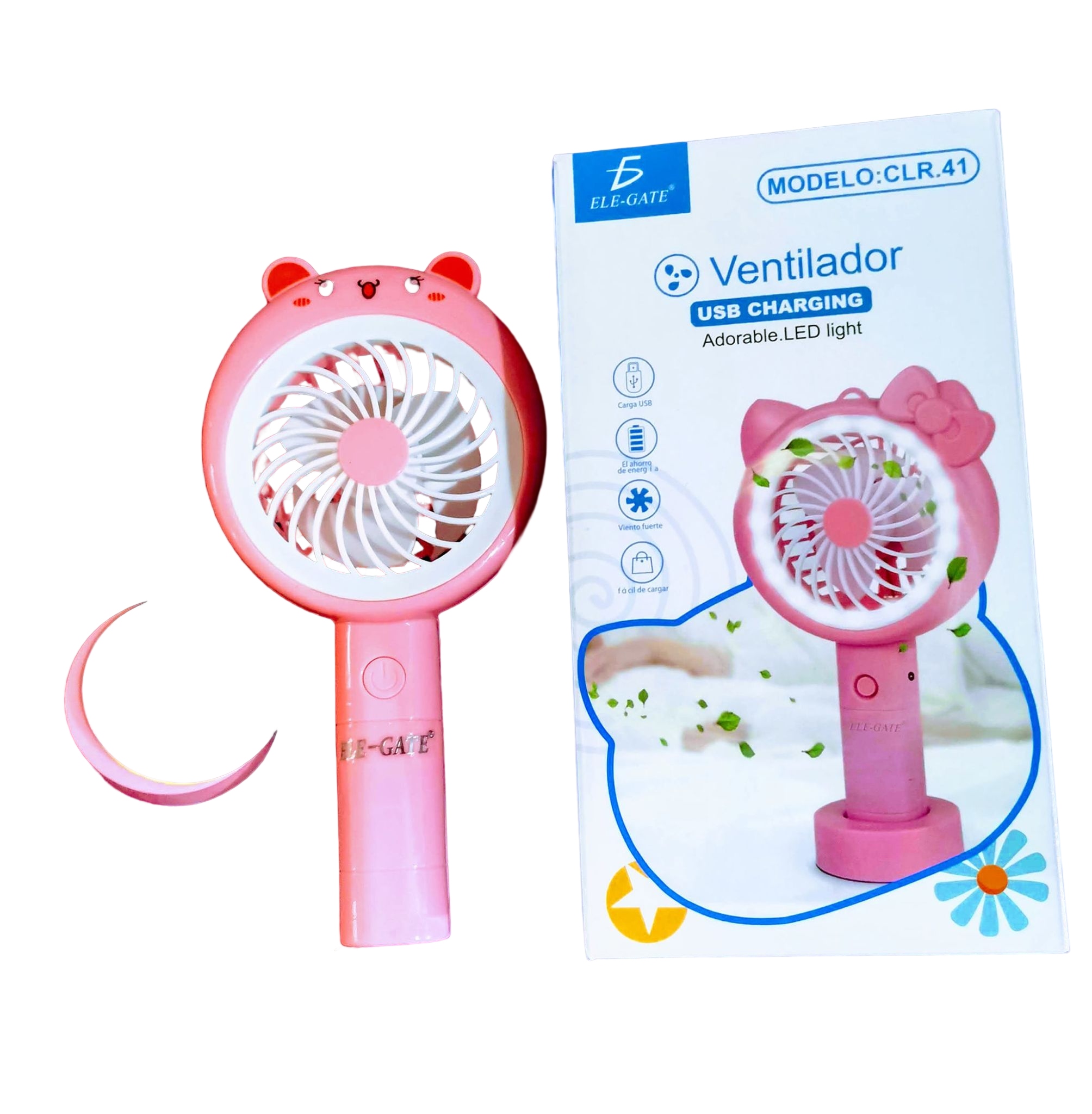 MINI VENTILADOR PERSONAL ROSA con cargador USB portatil CON DISEÑO DE OSITO