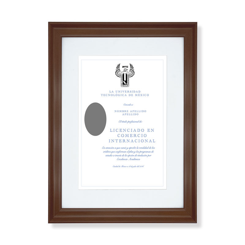 Marco para Titulo Profesional PASPARTU FRAMES Color Nogal con cristal y Marialuisa Blanca 28x38 cm