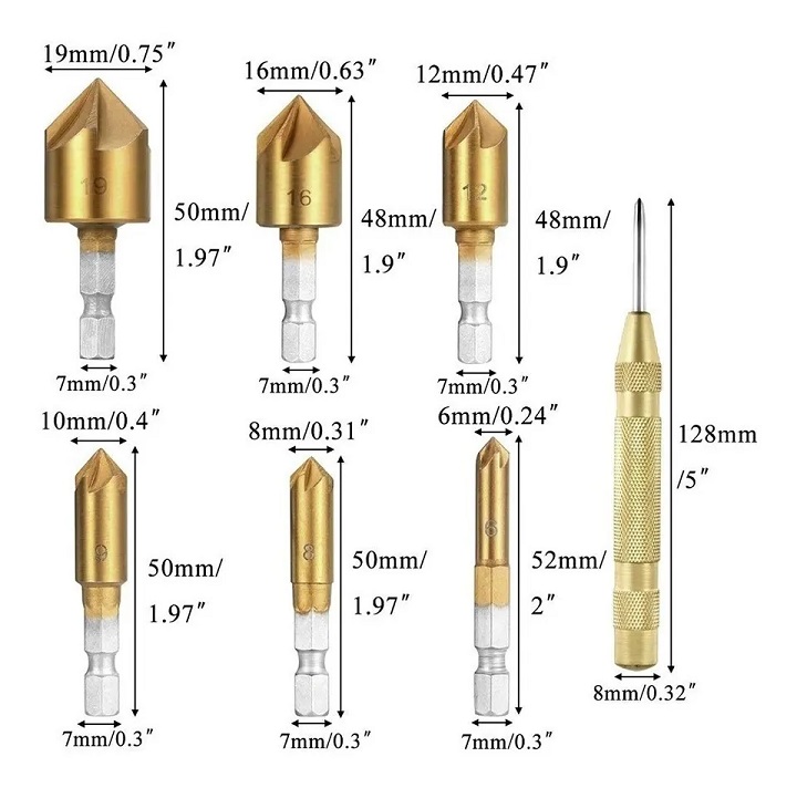 Kit Broca Avellanadora Escalonada Circular Sacabocado Madera