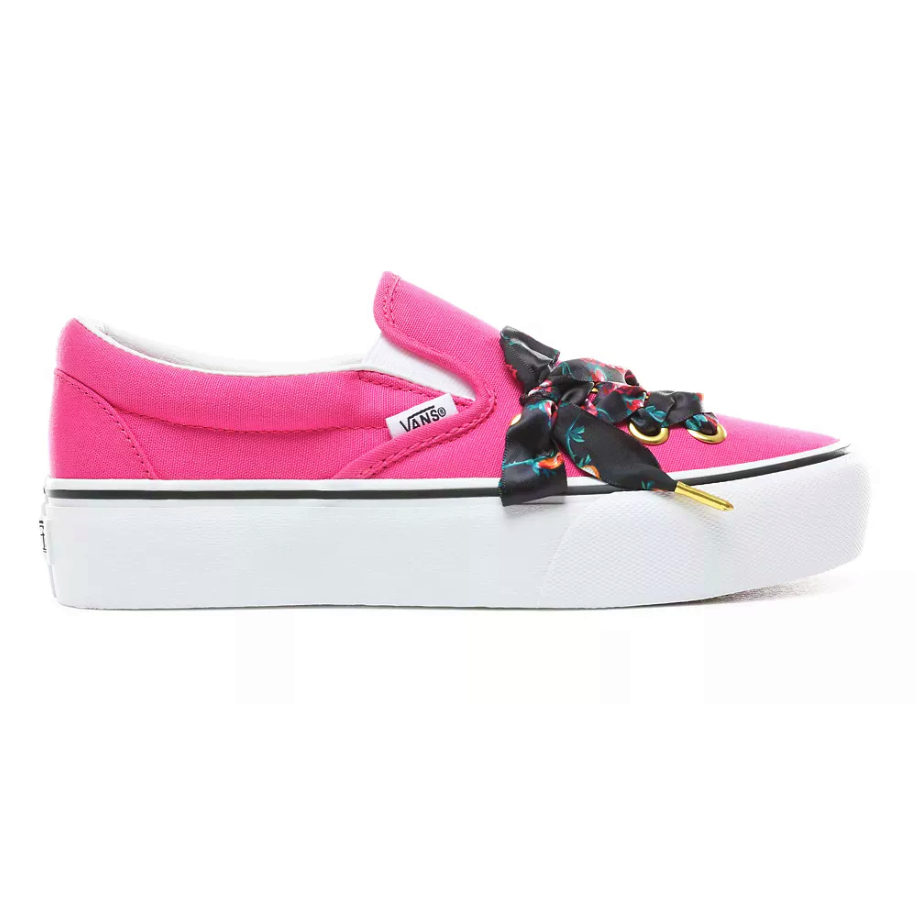 Tenis Vans Slip On Oversize Plataforma Listón Rosa De Dama